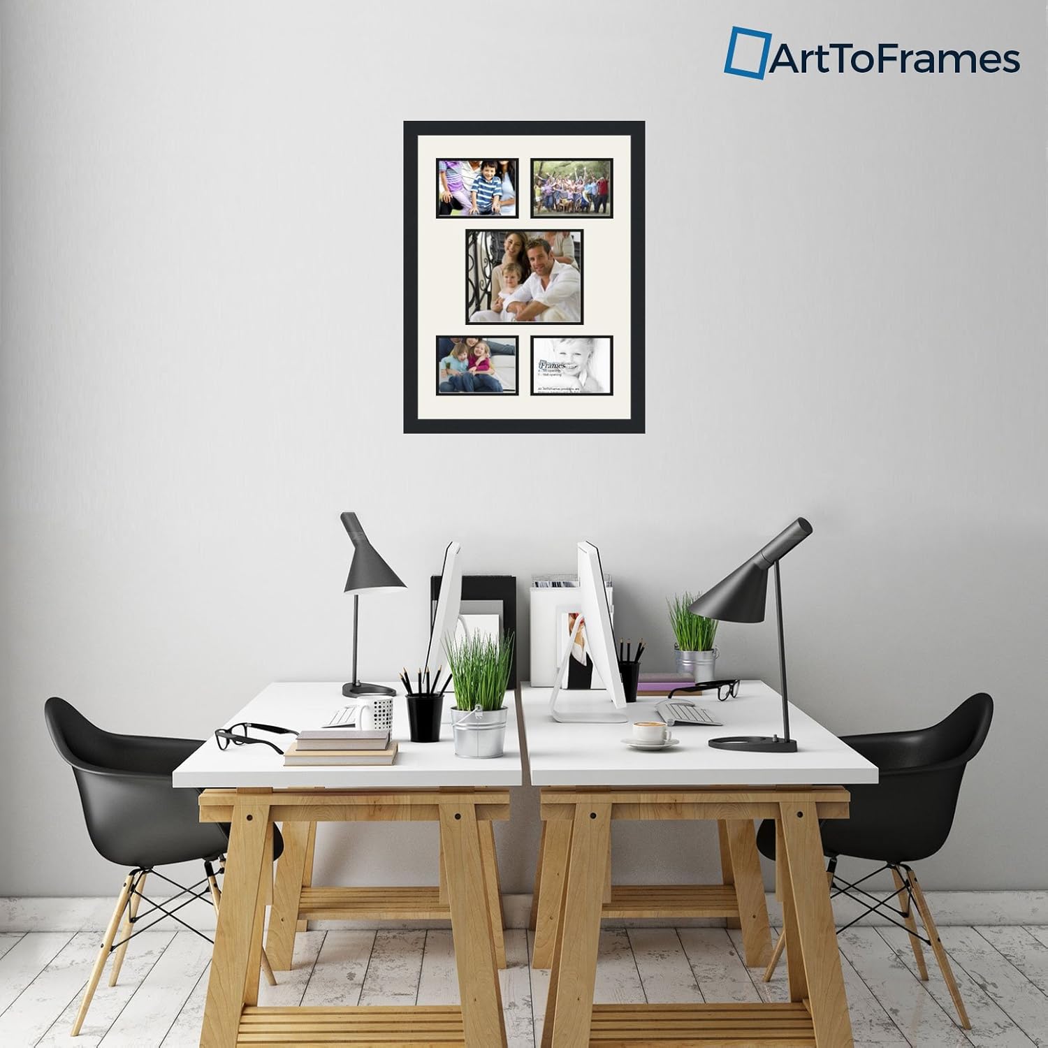 ArtToFrames Collage Photo Frame Double Mat with 1-8x10 and 4-5x7 Openings and Satin Black Frame