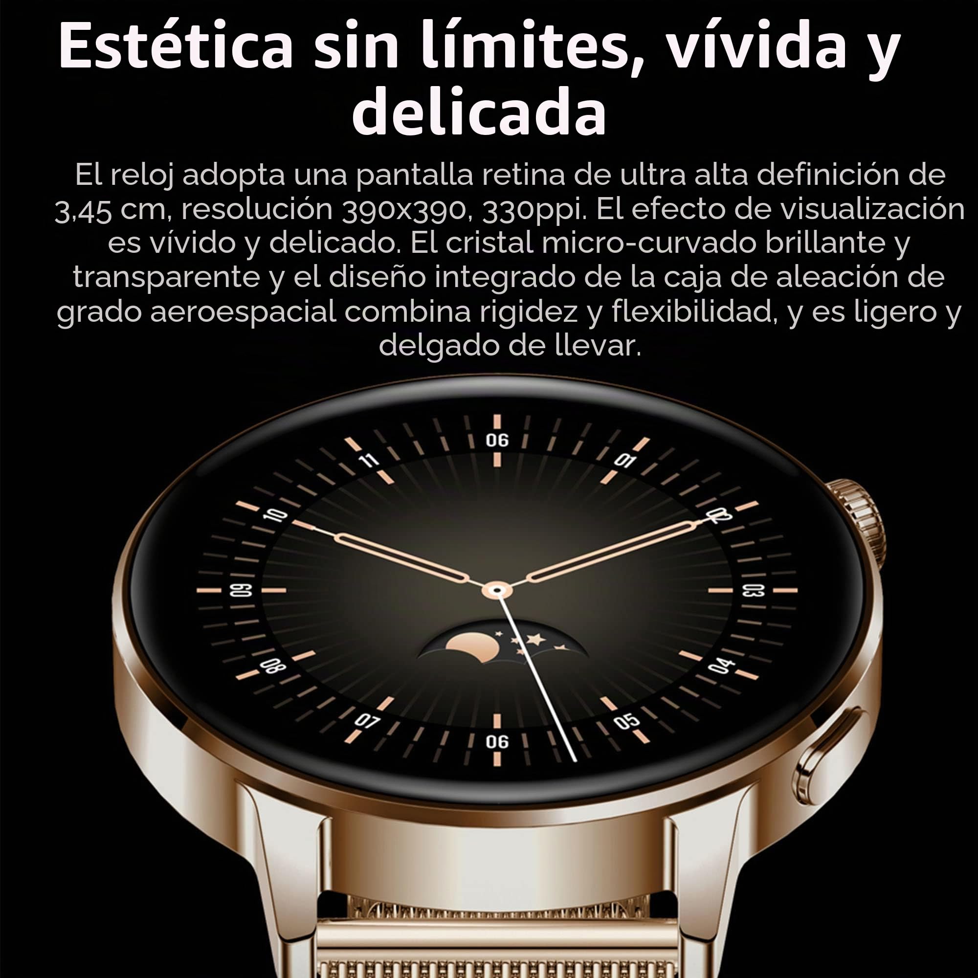Smartwatch, Reloj Inteligente Mujer Hombre con Llamada Bluetooth 5.1, 1.36" Pantalla Táctil Completo, 8 Modos de Deportes/SpO2/Pulsómetro/Monitor de Sueño, Smartwatches para Android iOS (Oro)
