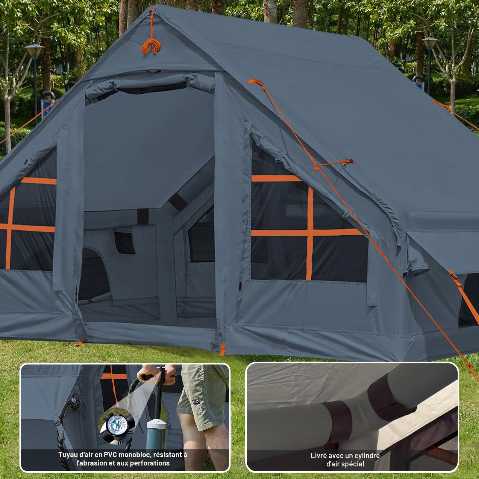 DanCoom Tente Gonflable pour 4 à 6 Personnes, Montage Facile, Tente dôme 4 Saisons, imperméable et Coupe-Vent pour Les familles, Camping
