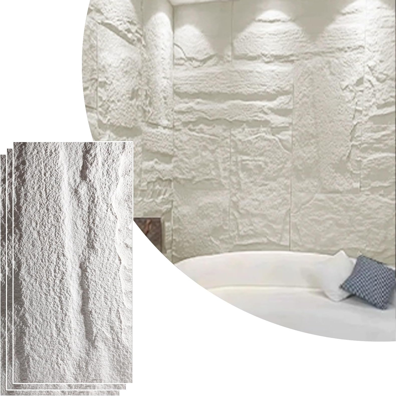 Faux Stone Wall Panel Exterior Interior, Waterproof PU Wall Covering Panels, 3D Wall Decor Paneling Wainscoting, Stacked Stone Siding Panel(White,3pcs)