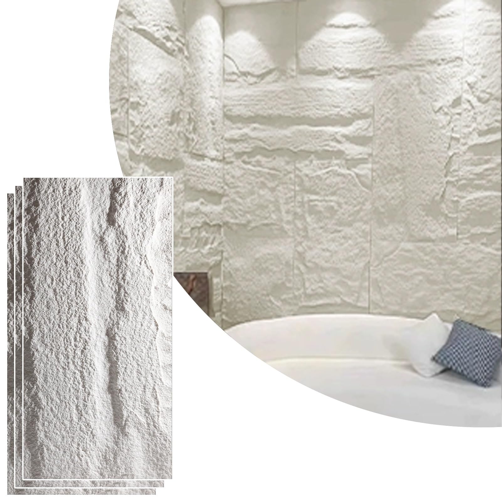 Faux Stone Wall Panel Exterior Interior, Waterproof PU Wall Covering Panels, 3D Wall Decor Paneling Wainscoting, Stacked Stone Siding Panel(White,3pcs)