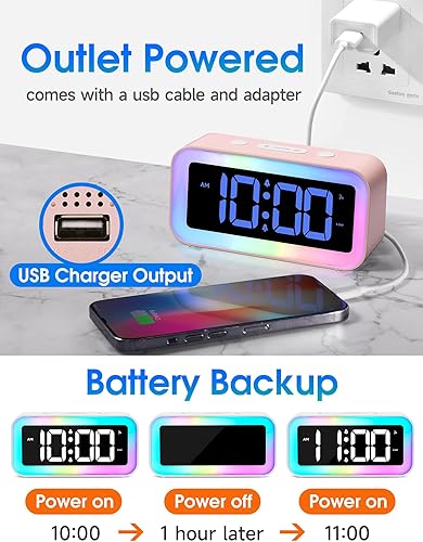 Miniatura 6 de Cadmos Linda alarma de luz nocturna RGB en color rosa brillante - Perfecta para decoración de habitación de niñas y regalos kawaii, tamaño pequeño