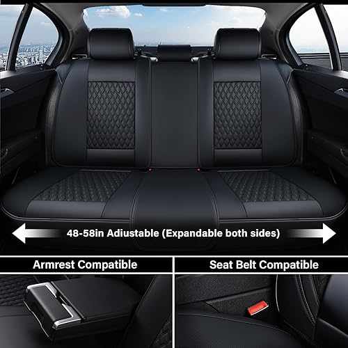 Miniatura 5 de Coverado - Juego completo de fundas de asiento para automóvil, color negro, soporte lumbar, de piel de napa, impermeables, protectores con ajuste