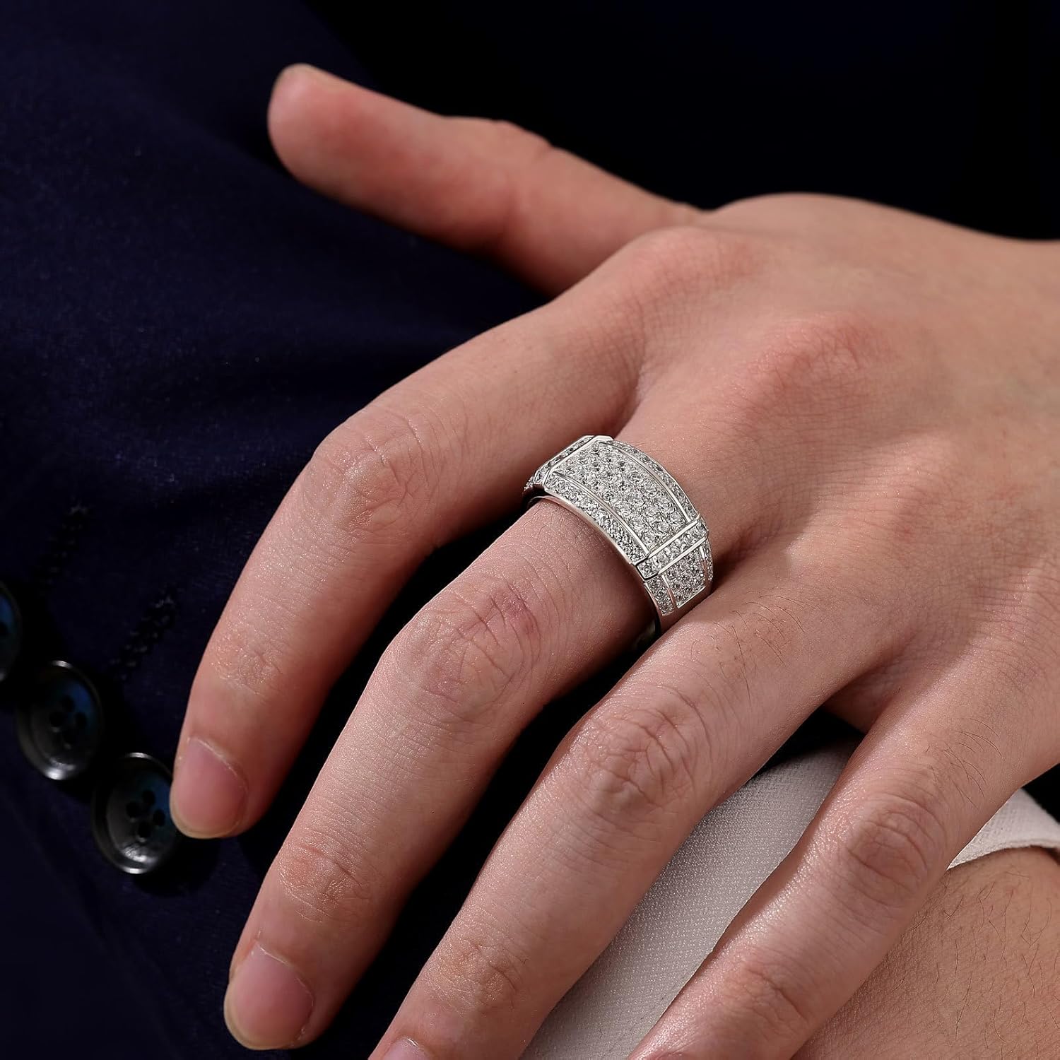 SHELOVES Moissanite Mens Wedding Bands Round Cut D Color VVS1 925 Sterling Silver Promise Wedding Rings Gift for Him Size 8-13 - Image 5