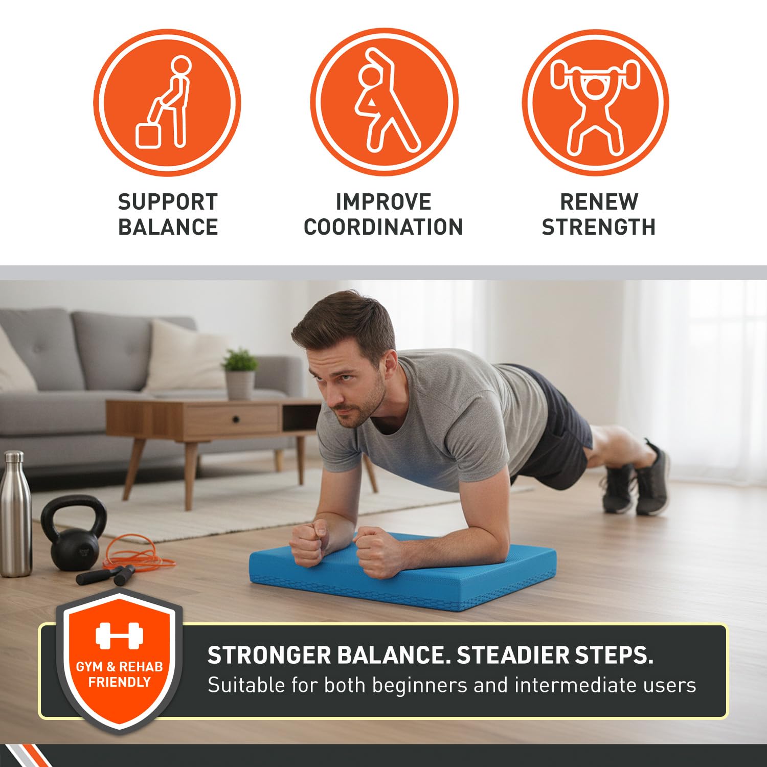 Body Sport Rutschfestes Balance Pad - Verbessern Sie die Balance & Build Stärke - Physiotherapie & Yoga Pad für Zuhause & Fitnessstudio - 48,3 x 40,6 x 2 1/4 Zoll, Blau