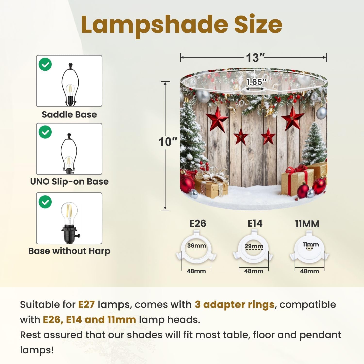 Drum Lamp Shades Christmas Wood Floor Winter Snow Xmas Tree Gift Family Party New Year Lampshade for Floor Lamps Table Lamp Pendant Light Linen 13"x13"x10" Replacement Large Lampshades