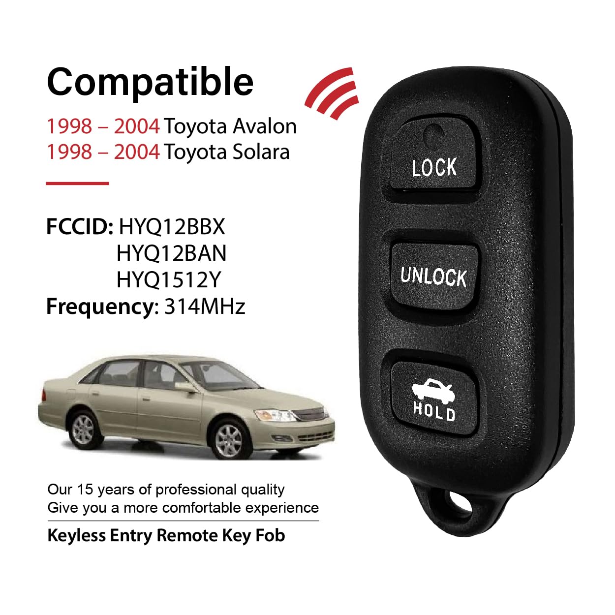 Replacement Key Fob Remote For 1999-2003 Toyota Solara - Self Programmable, Black