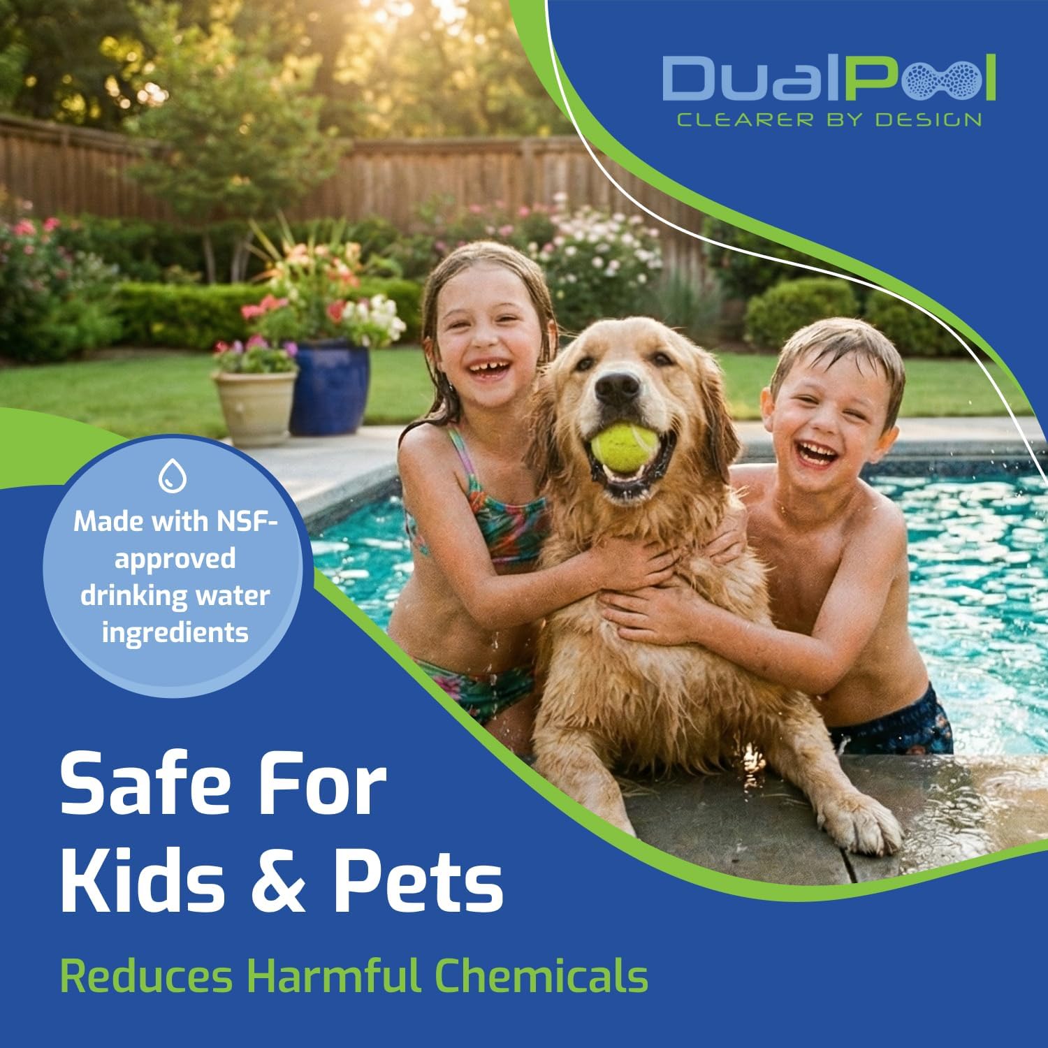 2-in-1 Self-Dosing Pool Clarifier - Non-Toxic Pool Clarifier with Phosphate & Metal Remover for Crystal Clear Water, Treats up to 21,000 Gallons, Safe for Use in Saltwater & All Pool Types