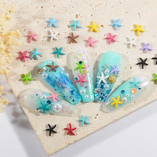 Miniatura 4 de Abalorios de uñas de estrella de mar de playa de verano, tachuelas de uñas, aleación multicolor, estrellas de mar, calcomanías de metal para arte de