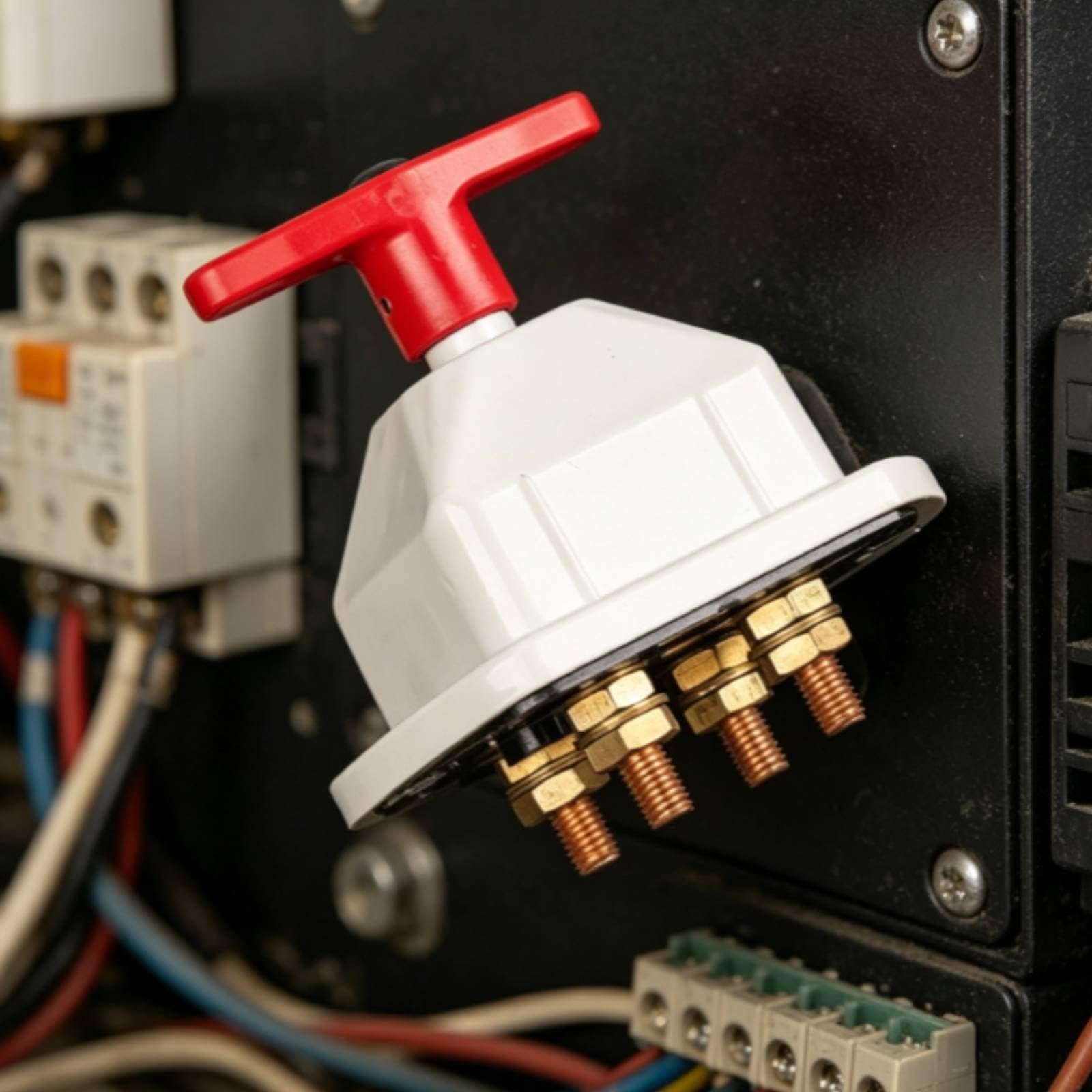 harayaa Interruptor de Desconexión de Batería 300A Cortacorriente Seccionador Interruptor Principal Mando T Visible y Carcasa Blanca Aislada Apto para