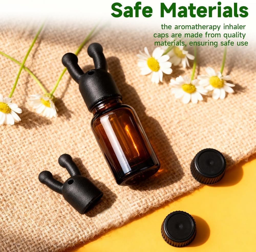 Essential Oil Nasal Inhaler, 3-Pack Double Hole Aromatherapy Inhaler with Cover - Portable Mini Perfume Dispenser for Refillable Scent Diffusion, PETG Material (Brown & Black)