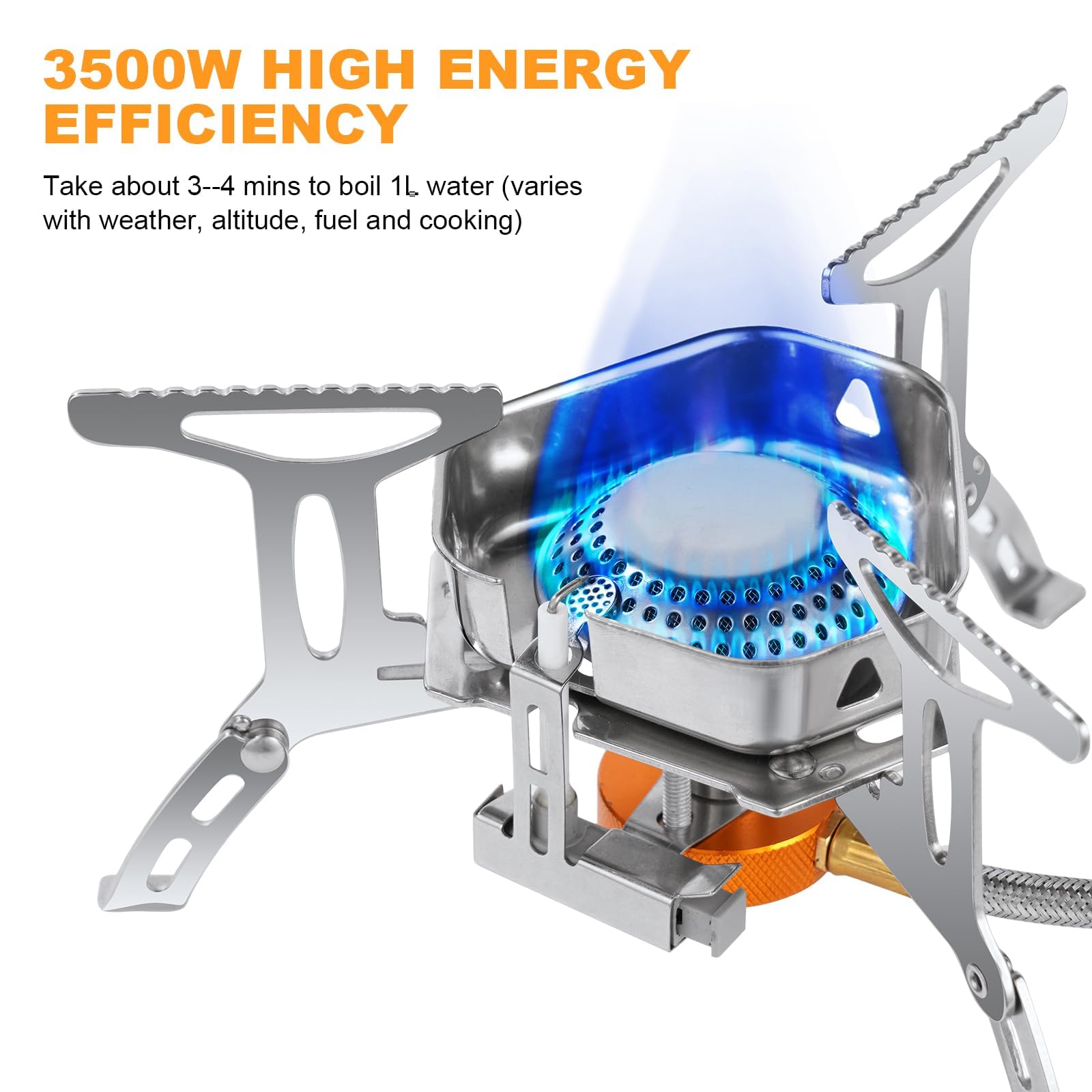 Adiwo Fornello a Gas da Campeggio, 3500 W Mini Stufa da Campeggio, Fornello Campeggio Gas Portatile con Accensione Piezoelettrica, Mini Stufa da Campeggio Antivento per Campeggio Trekking Picnic