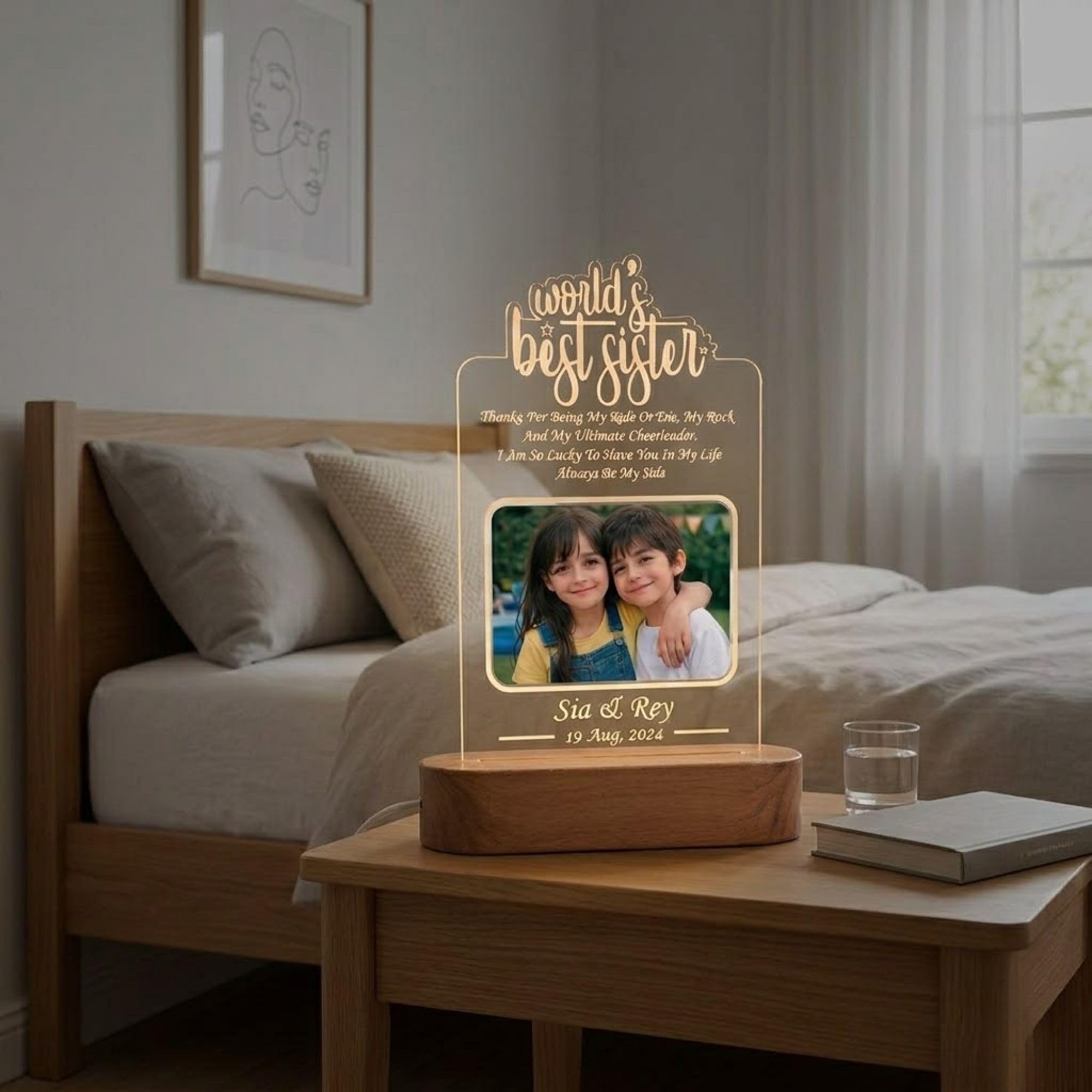 SHAYONA Acrylic World's Best Sister Personalized 3D Illusion LED Photo Lamp - Multicolor With Remote Control - Gift for Rakshabandhan, Rakhi, Birthday, Sisters Day and Special Occasions 4