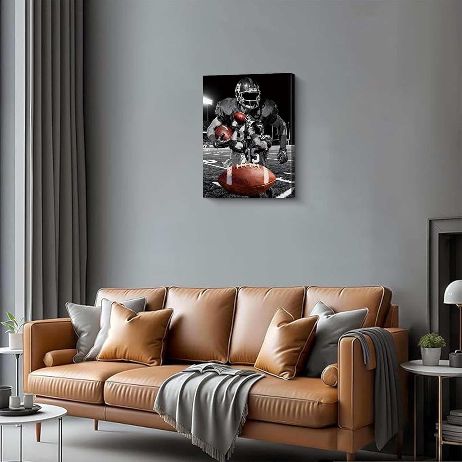 Framed Football Canvas Wall Art 12”X16”,Black and White Rugby Sports Athletes Theme Wall Decor Picture American Football Gaming Posters Prints Artwork for Kids Boys Room Locker Room Dorm Living Room