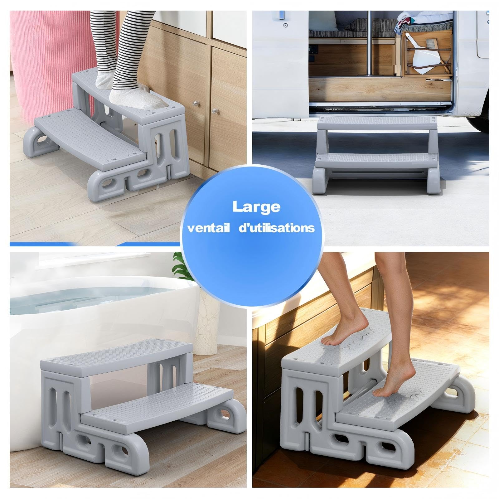 Whirlpool Escalier à 2 marches antidérapant Portable Universel en Plastique pour l'extérieur