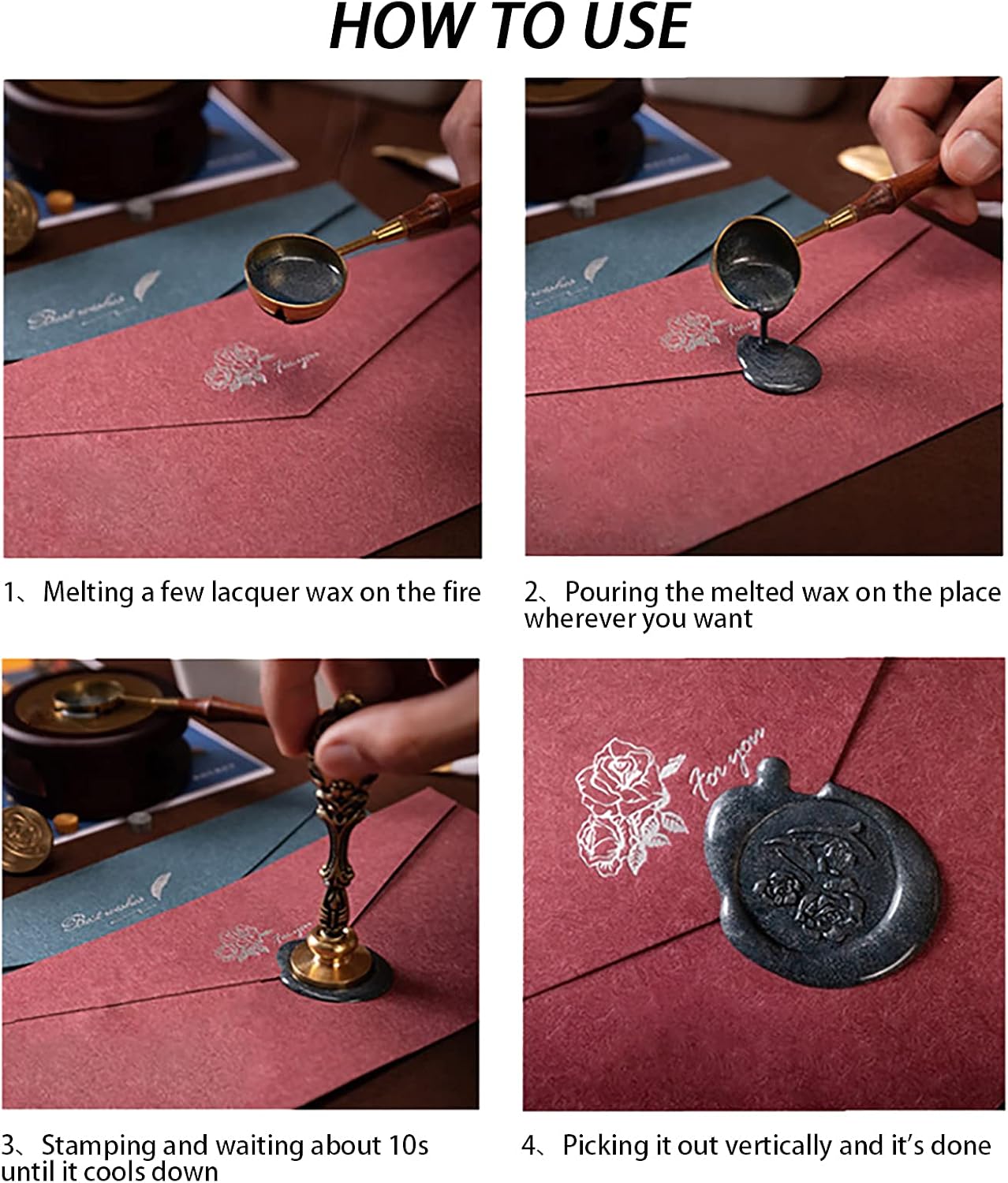 SUPERDANT 1.18" Wax Seal Stamp Moon Dragon Stars Pattern Sealing Stamp Brass Head 1 Wooden Handle for Gift Envelopes Card Letters Packages Without Wax