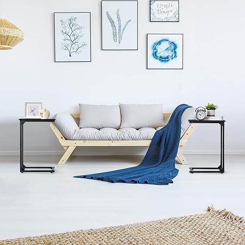 Miniatura 6 de Juego de 2 mesas auxiliares en forma de C mesa auxiliar en forma de C para sofá y cama mesa portátil para laptop mesa de café mesa auxiliar para