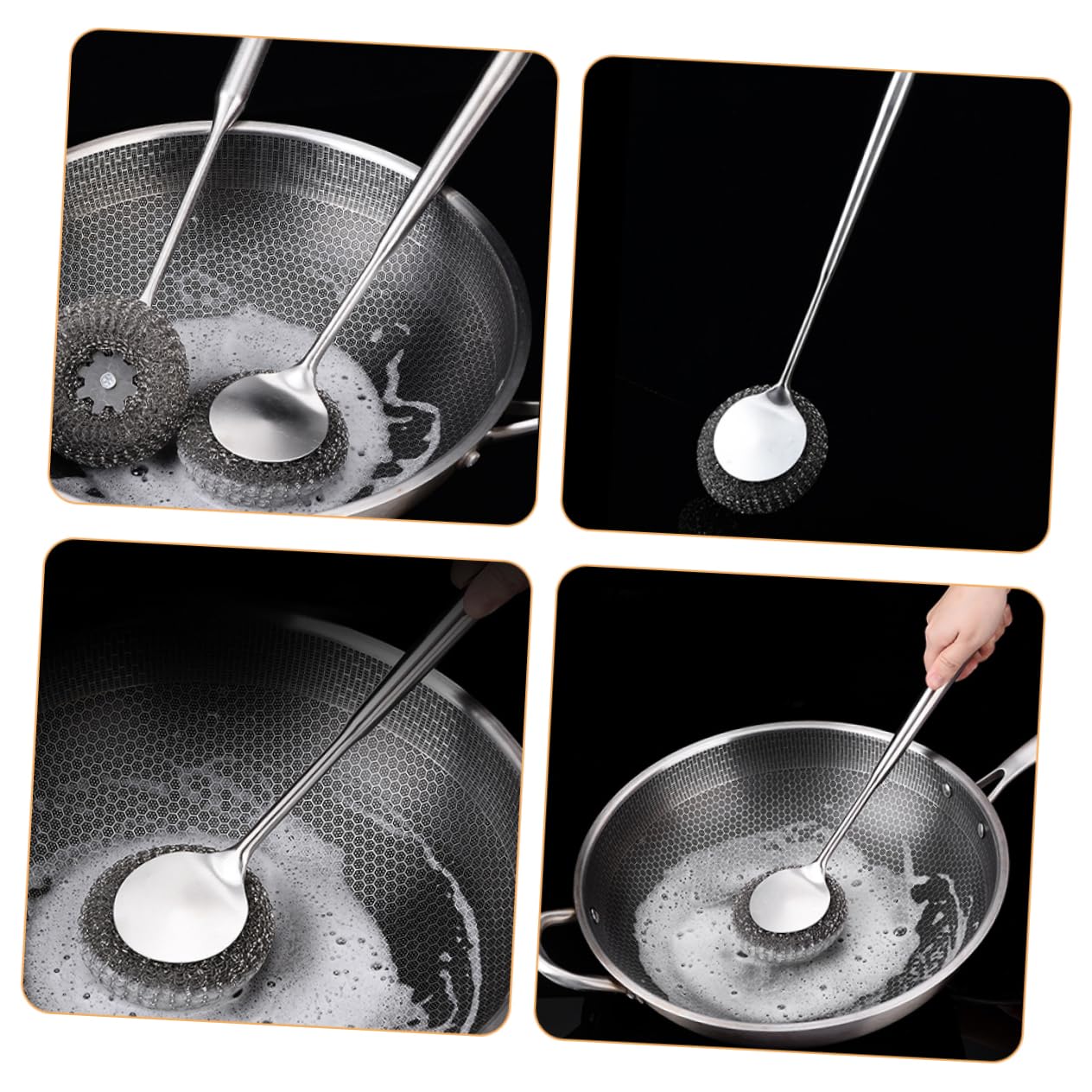 Cabilock 5 Piezas Cepillo para Sartenes De Acero Inoxidable Fregador De Platos De Cocina Cepillo para Lavar Platos con Mango Pequeño De Limpieza Acero Inoxidable 304 Silver