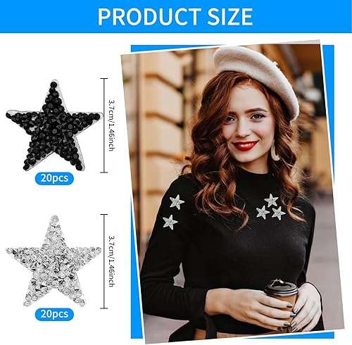 Miniatura 9 de 40 parches de estrellas para planchar, parches adhesivos de estrellas con diamantes de imitación para planchar, adhesivos calientes, parches de