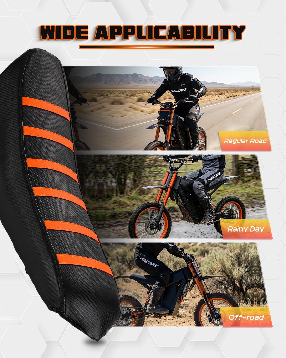E Dirt Bike Seat Cover for Tutti Soleil01, Gripper Rubber Cover for Tuttio Soleil 01, Orange Stripes