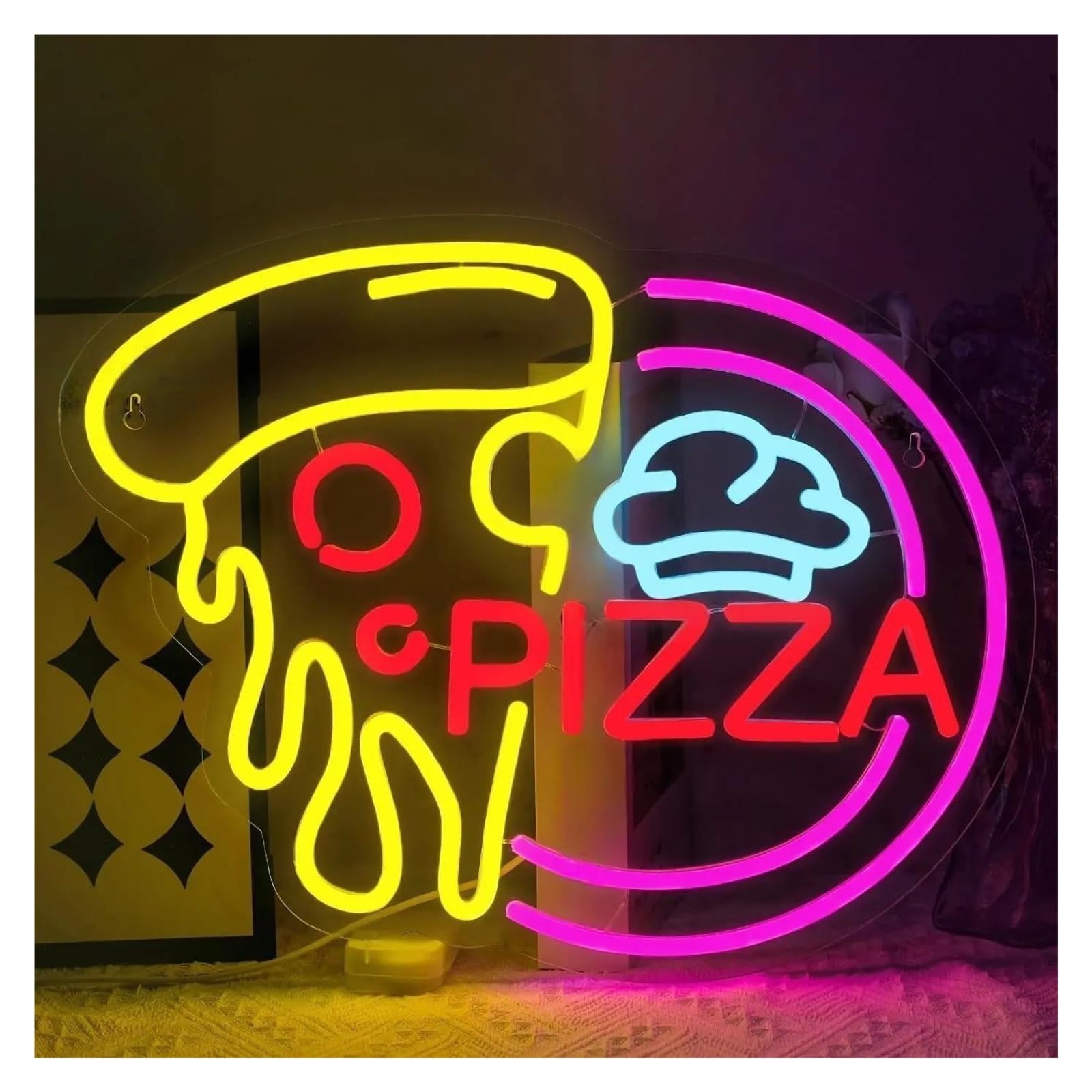LEMST Sign Lamp Shop Neon Signs USB Powered, Pizza Hat Neon Lights Suitable for Wall Decor Glow Sign Commercial Signs 29.3cmx38cm