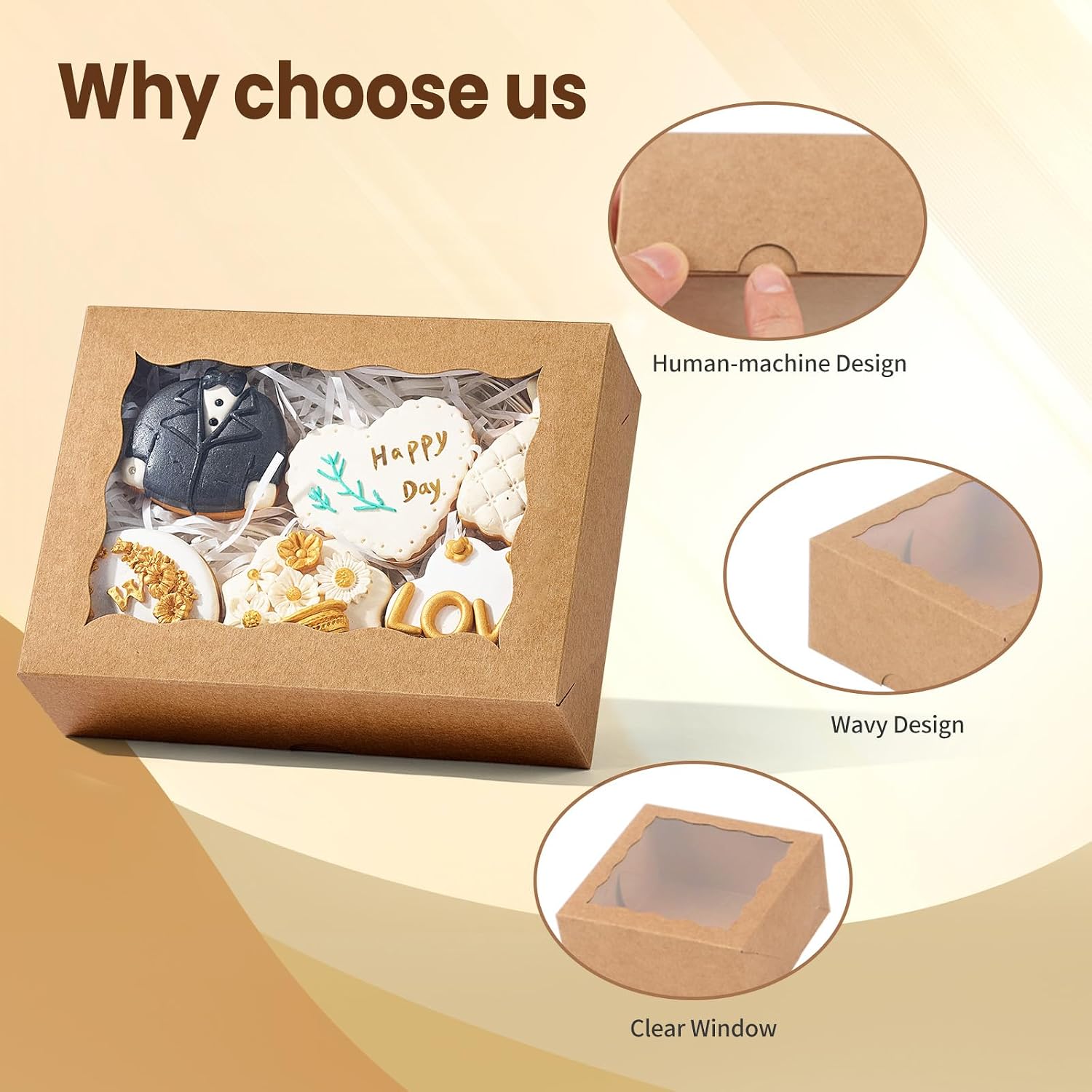 50 Pcs 8"x6"x2.5"Brown Bakery Boxes with Window, Pastry Box for Chocolate Strawberries, Cookies, Macarons, Truffles, Perfect for Thanksgiving Day, Mother's Day, Christmas Party Favors & Holid