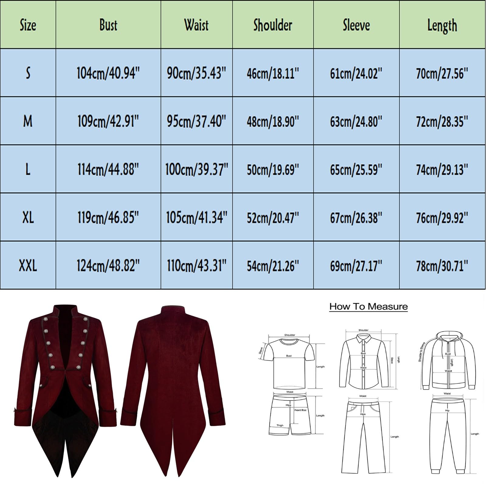 Costume de carnaval pour homme - Manteau gothique - Veste de frack steampunk - Vêtements d'extérieur pour Halloween et Noël - Uniforme - Costume de smoking masculin vintage queue d'aronde -