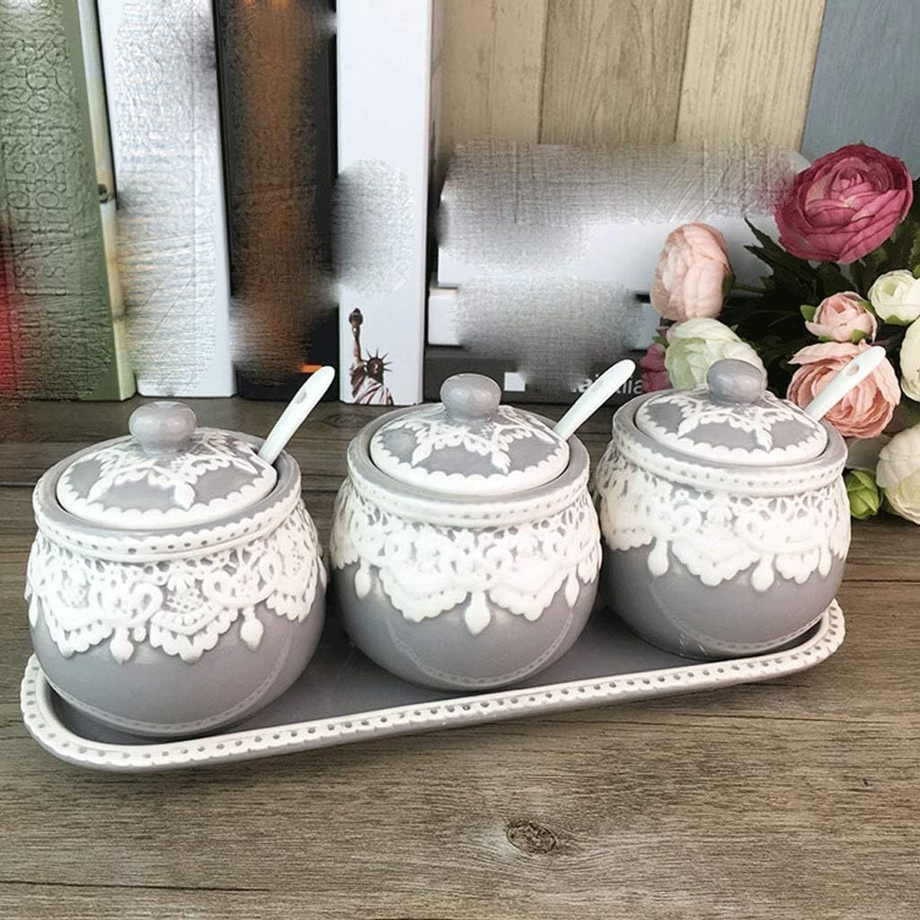 Condiment Bottles - with Seasoning Tank Steel Seasoning Bottle Seasoning Box Glass Salt Pot Kitchen Ceramic (Color : B) (Color : B) (C)
