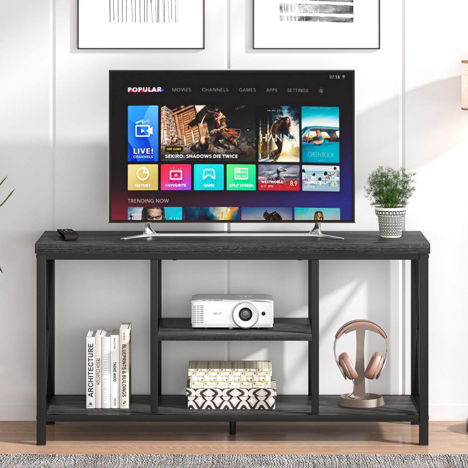 Rustic Oak and Metal TV Stand for 65" TV