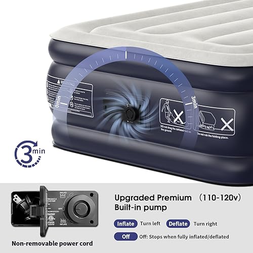Miniatura 7 de Colchón de aire individual XL con bomba elevada incorporada, 80 pulgadas de largo, colchón inflable mejorado de 18 pulgadas, colchón inflable auto