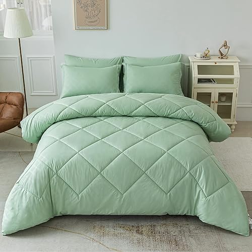 PY HOME & SPORTS Juego de edredón tamaño Queen de 7 piezas, edredón ligero alternativo al plumón con fundas de almohada, fundas de almohada, sábana