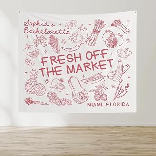 Fresh Off the Market Bachelorette Farmers Market Theme Bridal Shower Decoration Custom Veggie Bride Party Backdrop Rustic Whimsical Sign for Engagement or Wedding Party Photos, Modern Summer Wall Tapestry