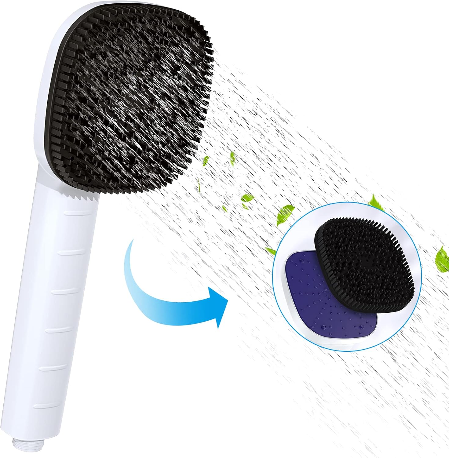 Handheld Shower Head High Pressure with Removable Silicone Brush Plate & 12 Replaceable Filter