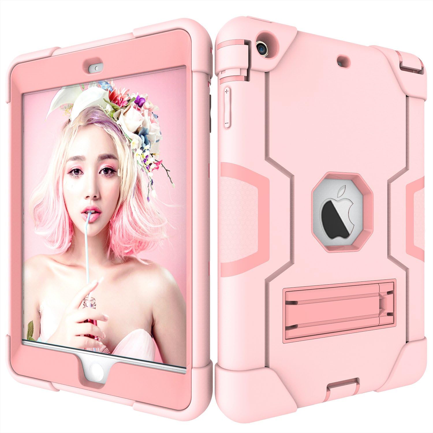 iPad Mini Case, iPad Mini 2 Case, iPad Mini 3 Case, iPad Mini Retina Case, Slim Heavy Duty Shockproof Rugged Protective Case with Built-in Stand for iPad Mini 1/2 / 3 -Rose Gold