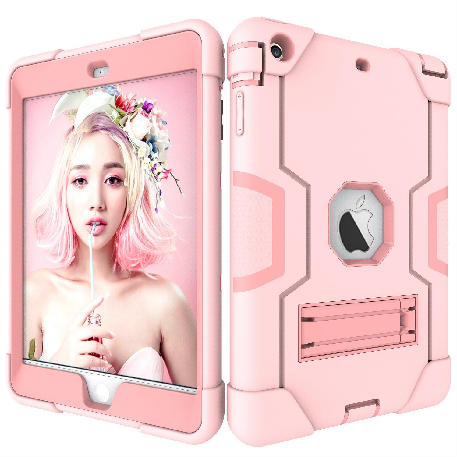 iPad Mini Case, iPad Mini 2 Case, iPad Mini 3 Case, iPad Mini Retina Case, Slim Heavy Duty Shockproof Rugged Protective Case with Built-in Stand for iPad Mini 1/2 / 3 -Rose Gold
