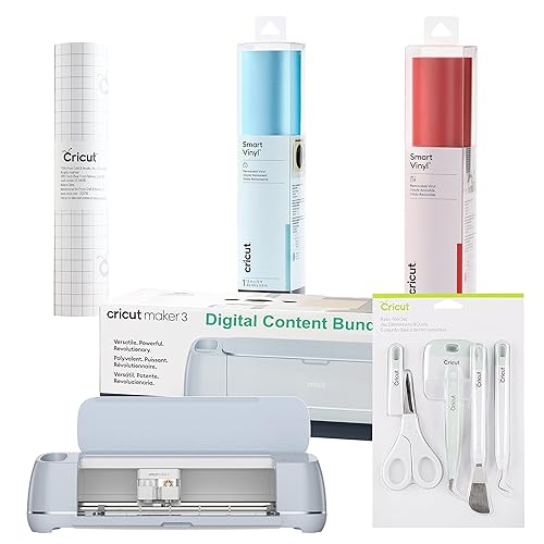 Cricut Maker 3 y biblioteca de contenido digital 30 imágenes Paquete de vinilo inteligente incluye juego de herramientas de 5 piezas cinta de