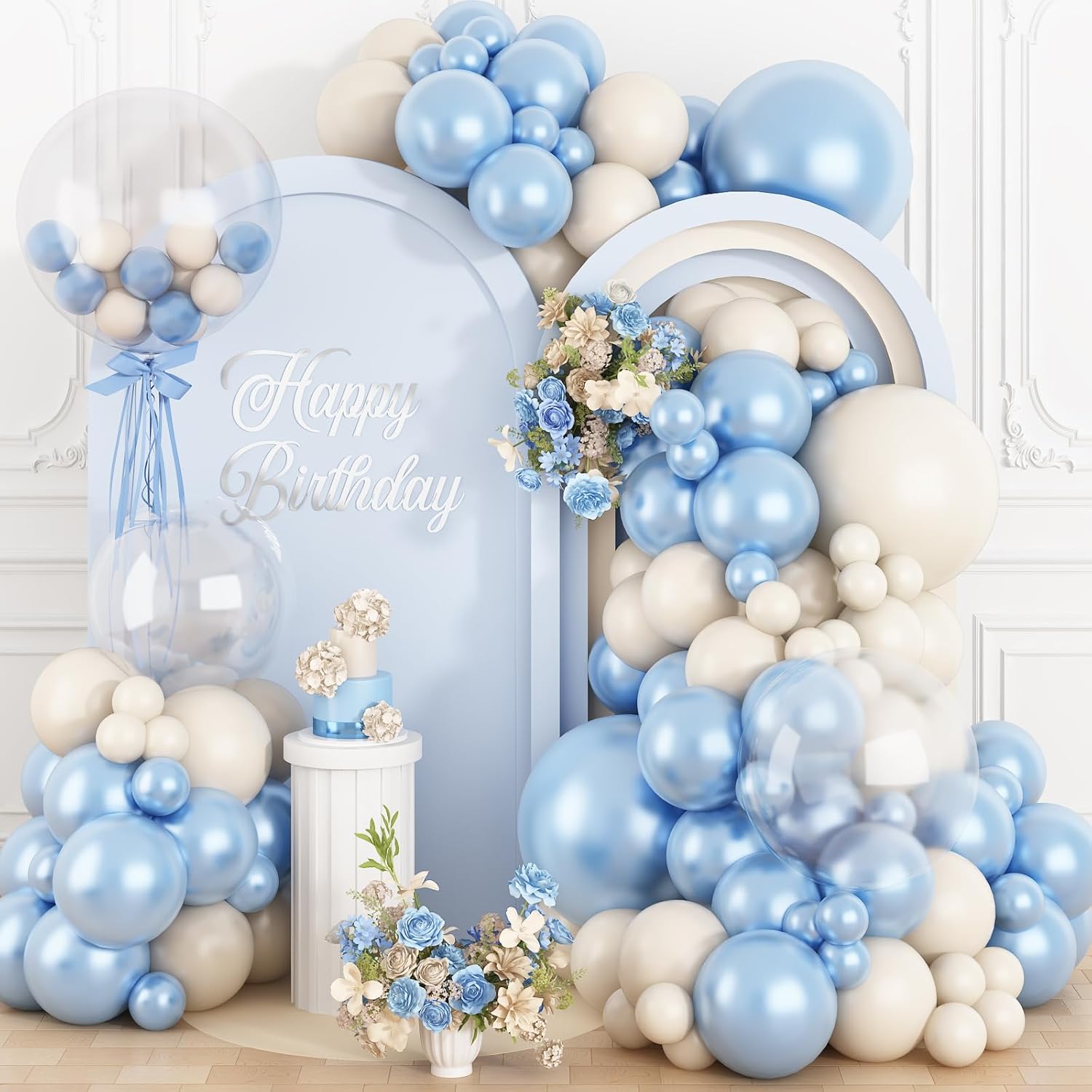 Pearl White Double-Stuffed Balloons Arch Garland Kit, 60 Pack 18/12/10/5 Inch Different Size Standard White Pearl Balloons for Wedding Bridal Shower Anniversary Birthday Engagement Decor
