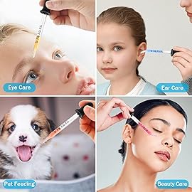 Herain Eye Dropper 8 Pack, Glass Pipette Dropper, 1 ml Droppers Tool for Essential Oils, Crafts, Ear Eye, Lab, Measuring and Transferring a Variety of Liquids, Bent & Straight Tips
