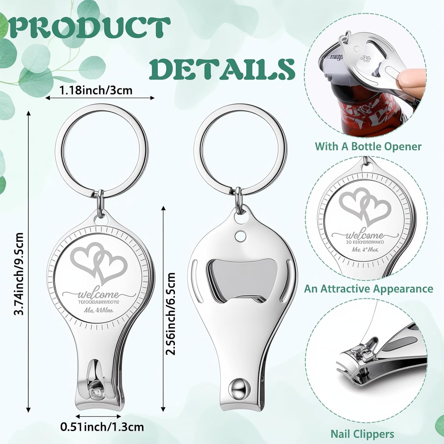 ZILAMGOO 50 Sets Heart Shaped Multi-Functional Bottle Opener Nail Clippers with Thank You Cards, Guest's Favorite Wedding Items, Suitable for Wedding Favors, Party Favors, Souvenirs