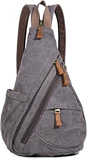 KL928 Canvas Sling Bag - Small Crossbody Backpack Shoulder Casual Daypack Rucksack for Men Women(Large Version,Dark Grey)
