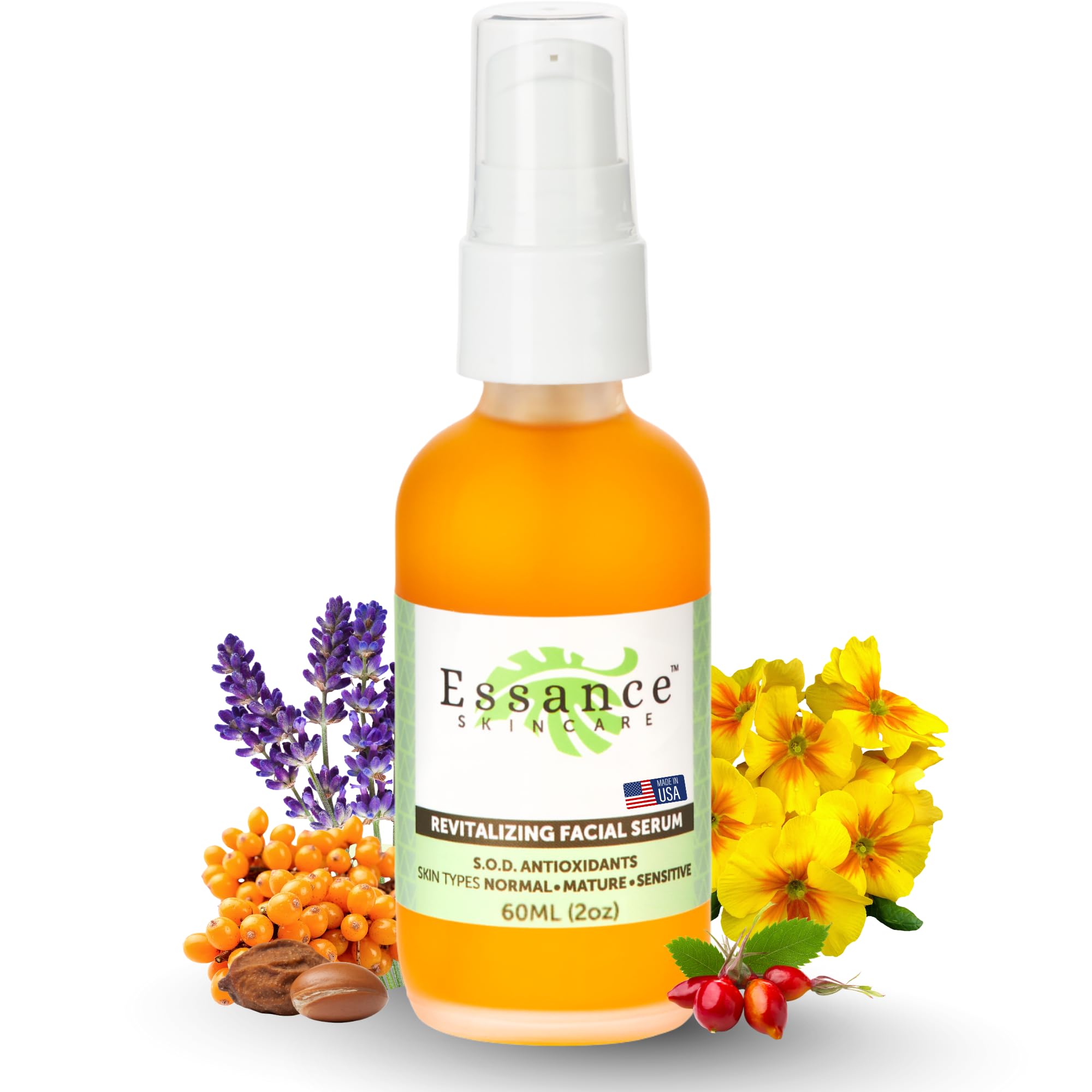 Skincare Revitalizing Face Serum With Jojoba Oil, Sea Buckthorn, Argan Oil, Squalene, Vitamin E & Beta Carotene | Hydrating Vegan Skincare For Dry & Mature Skin 2 Oz | 60 mL