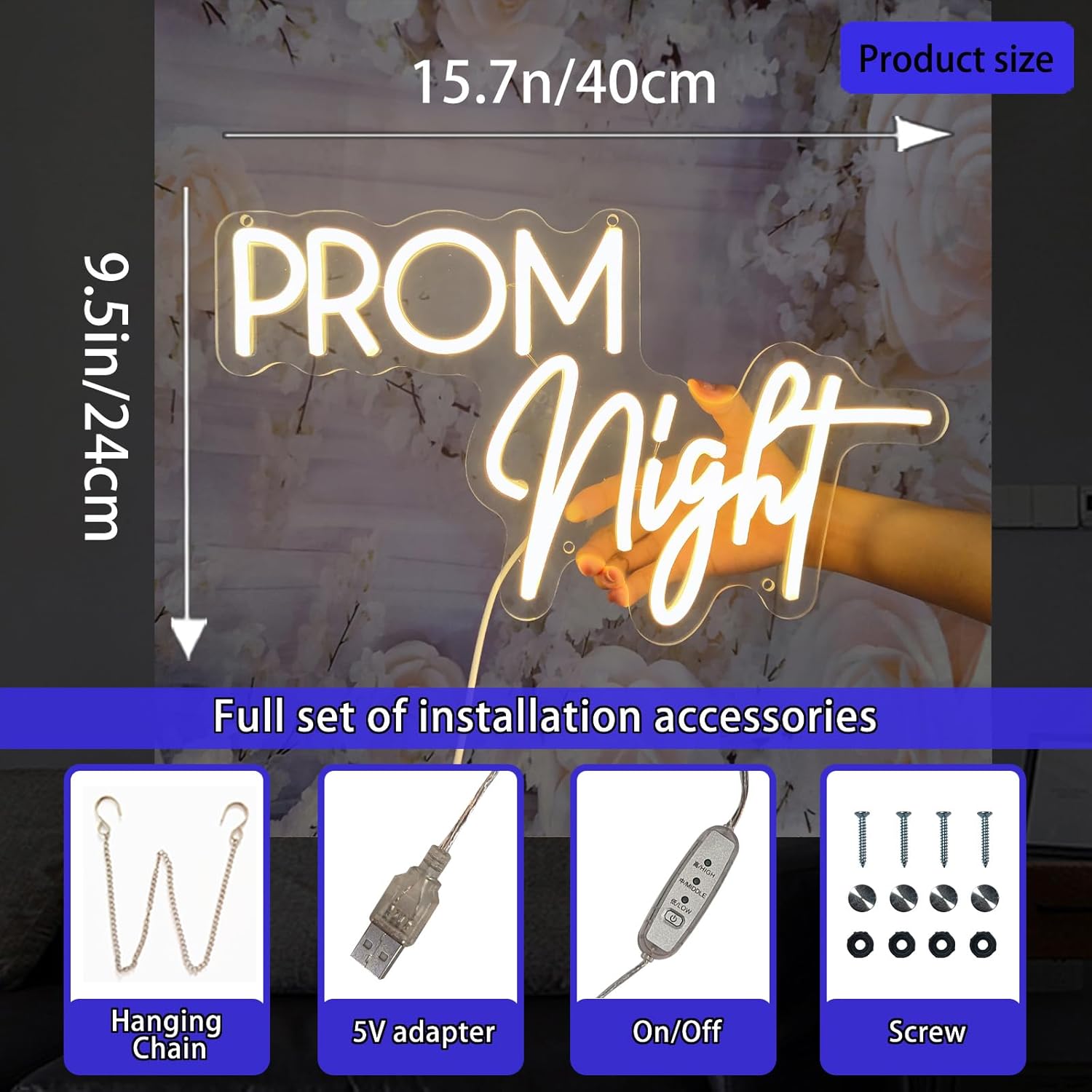 PROM night Neon Signs for Wall Decor, 15.7 * 9.5 inches Led Light Sign for Congrat Grad Wedding Birthday Party Prom Home Room Shop Bar Wall Decoration, Graduation Christmas, INSNEnN