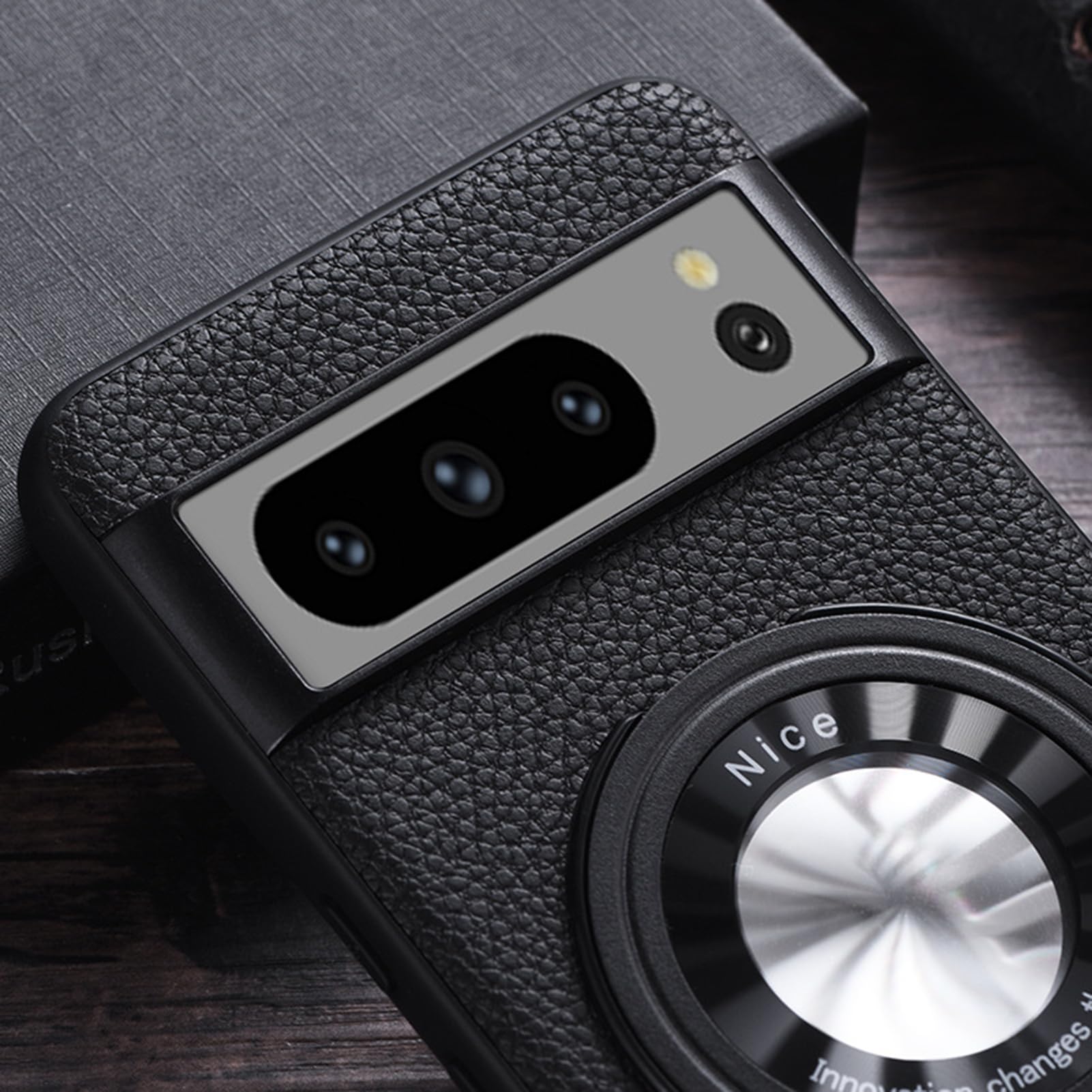 HAZARA Skórzane etui do Google Pixel 8 Pro/8, niewidoczny pierścień stojak etui, regulowana pod kątem podpórka smukła odporna na wstrząsy osłona telefonu, czarne, 8