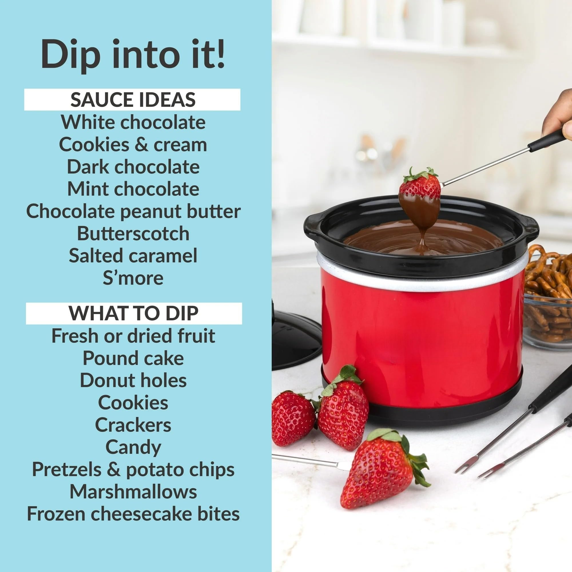 20 oz Chocolate Fondue Dipping Pot, 40-Watts, Nonstick Ceramic, Red — view 5
