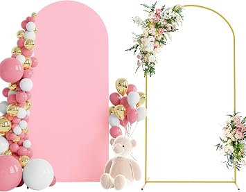 Wokceer Arch Backdrop Stand and 7.2FT Wedding Arch Cover Bundle for Wedding Ceremony Birthday Party Pink-A