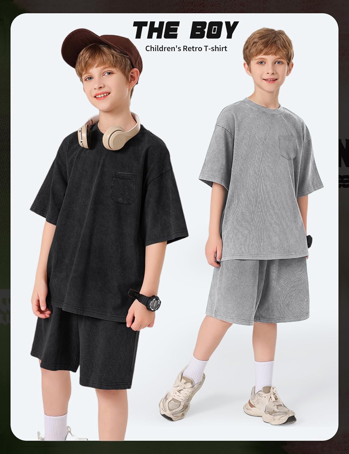 Arssm 3 Pack Boys Tshirts Kids Oversized T Shirts Cotton Acid Wash Crewneck Summer Basic Tees - Image 2