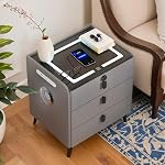 Table de chevet intelligente avec tiroir à glissière, Table de nuit avec recharge sans fil, Tables de chevreau avec borne de charge,2 USB, LED Lumières Bluetooth haut-parleur table latérale pour chambre / salon