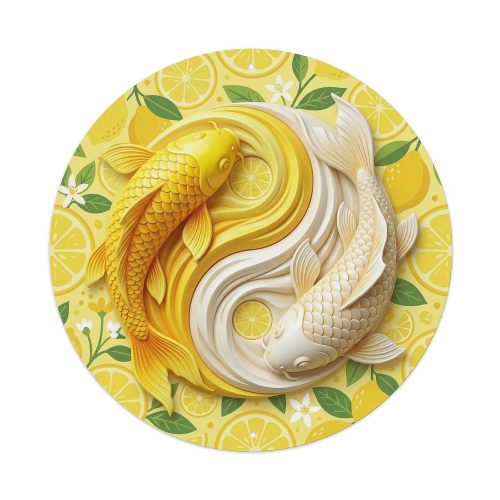 Olyhtr 8X8inch Classic Style Tai Chi Koi Lemon Feng Shui Balance Classic Metal Tin Sign