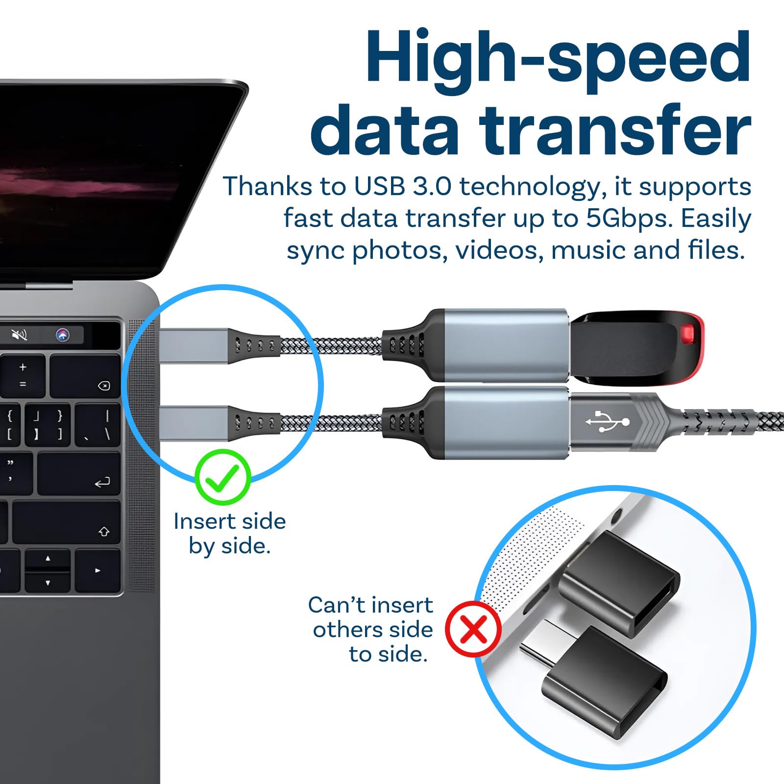 MMOBIEL Cavo OTG USB-C a USB Femmina 3.0 - Trasporto Dati a 5 Gbps - Adattatore per iPhone 17 16 15, iPad, MacBook Pro/Air, Samsung Galaxy S26/S25/S24/S23/S22/S21 ecc.