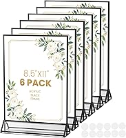 YOAEAILY 8.5x11 Black Acrylic Sign Holders - Double-Sided Frames for Wedding Table Numbers, Menus, Photos - 6 Pack w/ Sticky Dots